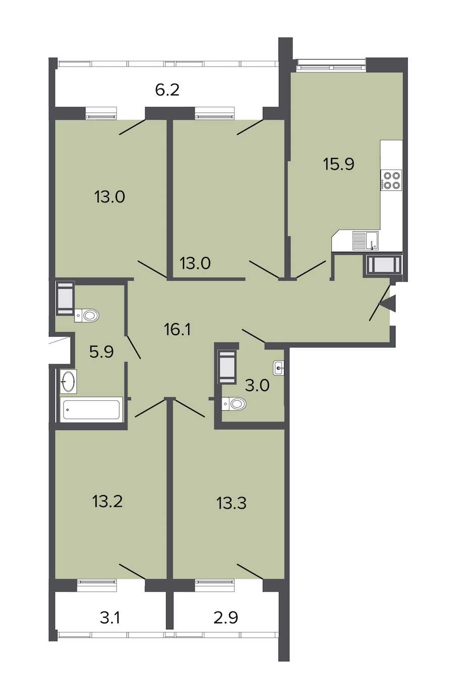 Четырехкомнатная квартира в : площадь 93.4 м2 , этаж: 20 – купить в Санкт-Петербурге